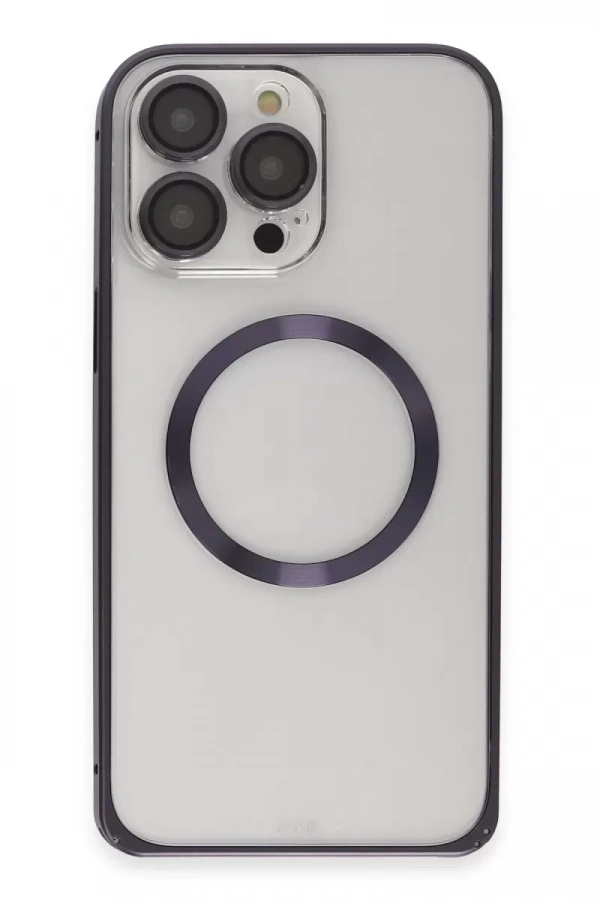 iPhone 14 Pro Kılıf Metal Bumper Magneticsafe Kapak - Derin Mor