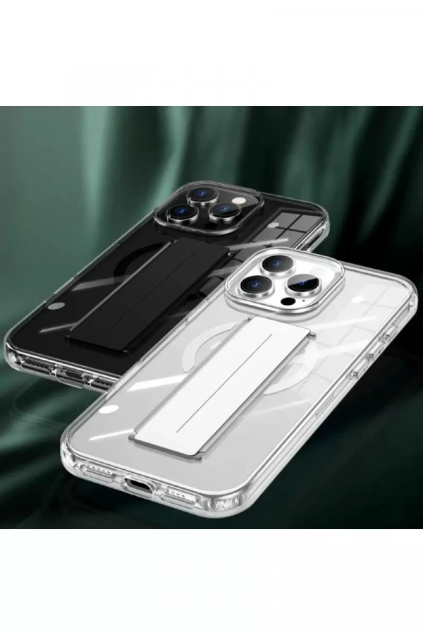 iPhone 14 Pro Max Kılıf Alfa Magsafe Standlı Kapak - Şeffaf