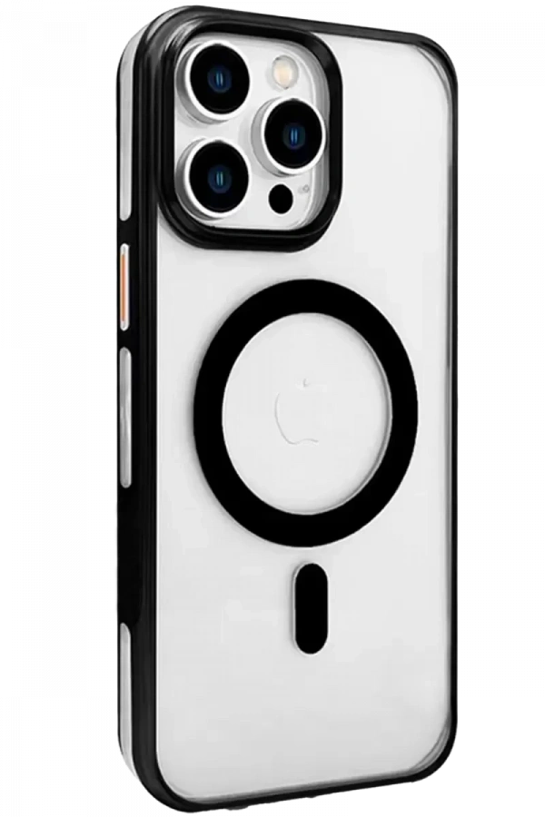 iPhone 15 Pro Max Gleam PC Sert Magsafe Kılıf - Şeffaf-Siyah
