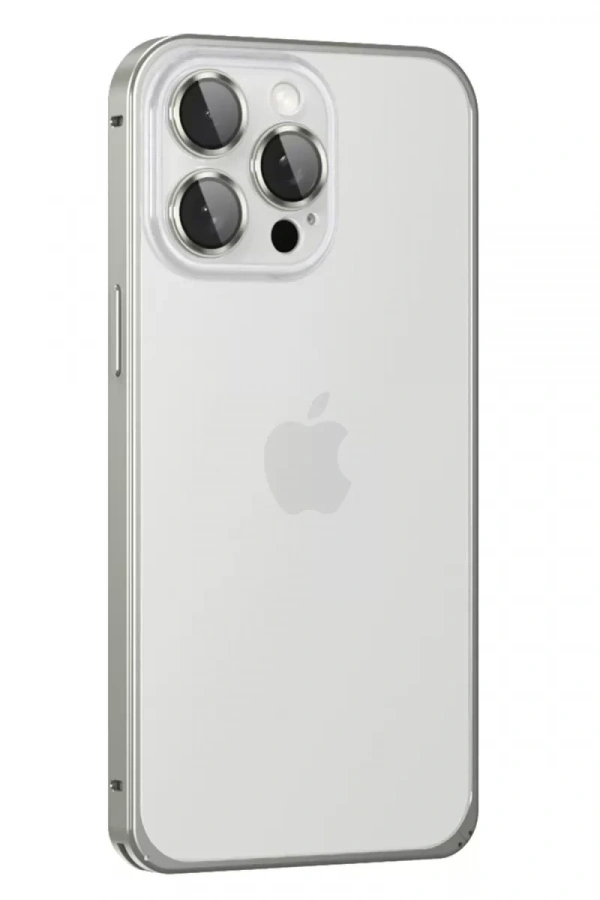 iPhone 15 Pro Max Metal Bumper Mat Kapak - Gri