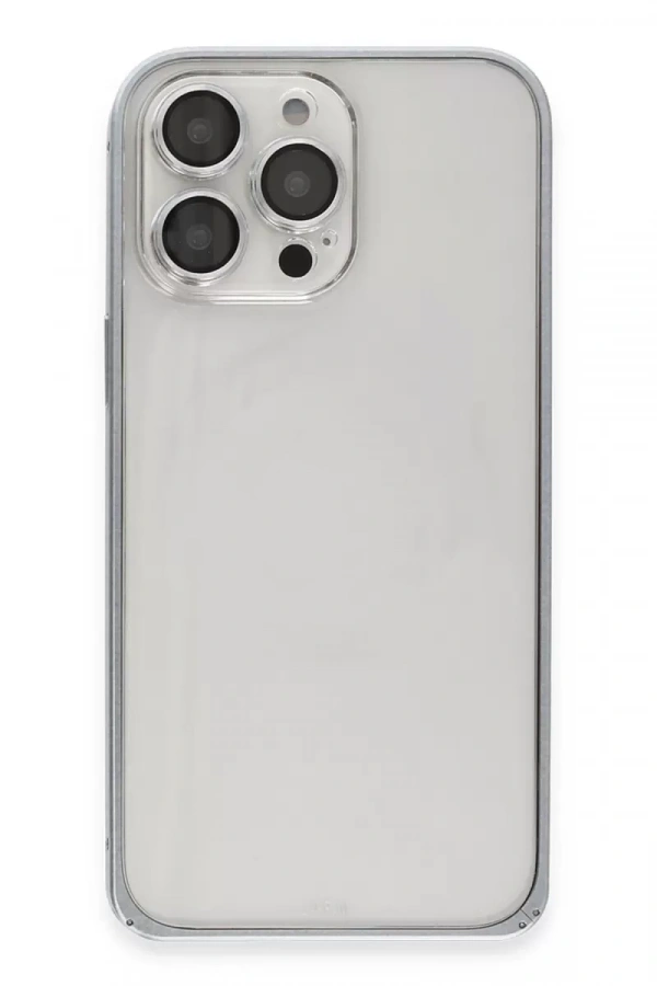 iPhone 15 Pro Max Metal Bumper Mat Kapak - Gri
