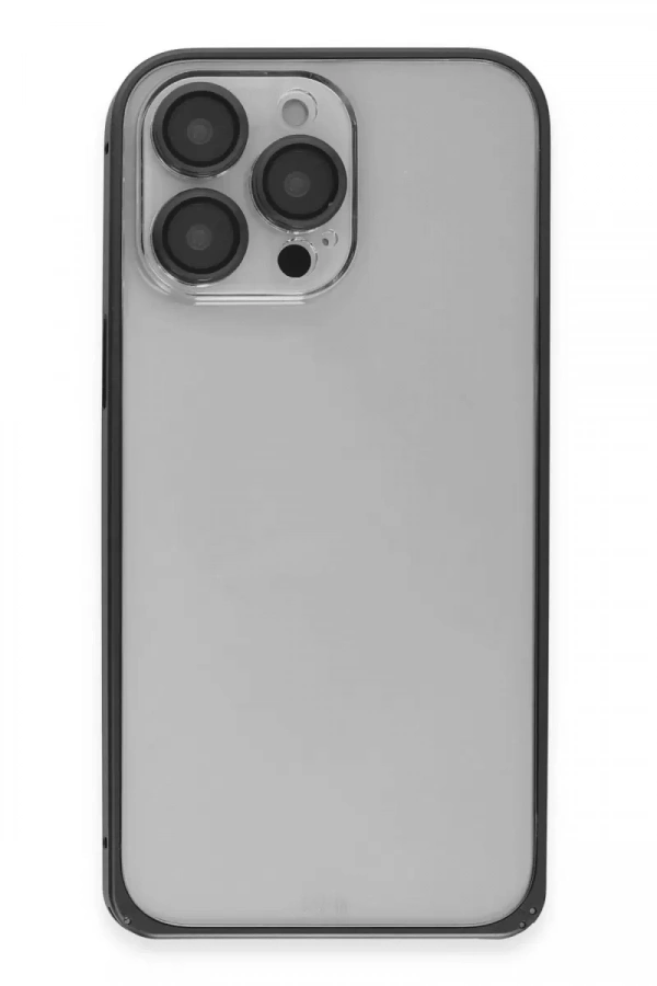iPhone 15 Pro Max Metal Bumper Mat Kapak - Siyah