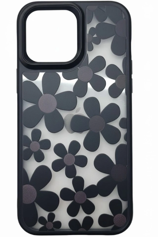 iPhone 16 Pro Max Çiçekli Kılıf Bağlama Aparatlı Siyah