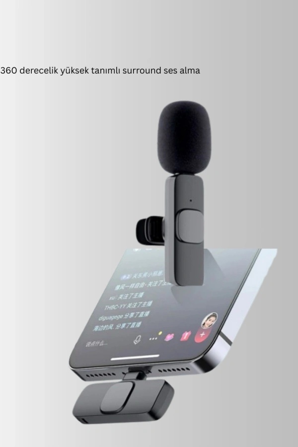 iPhone İçin Çift Mikrofonlu Telsiz Yaka Mikrofonu 360 Derece HD Ses