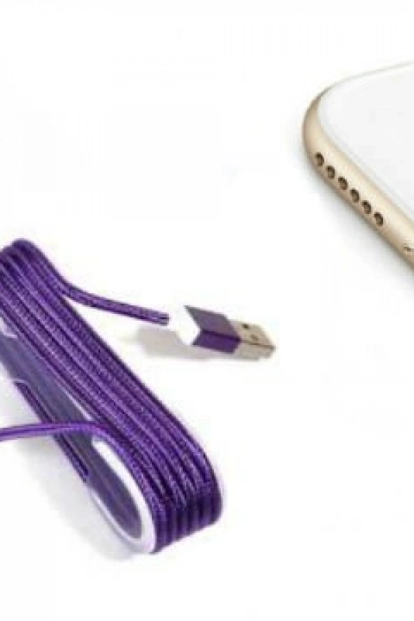 iPhone Örgü Şeklinde Renkli Çelik Şarj Data Kablosu - Mor