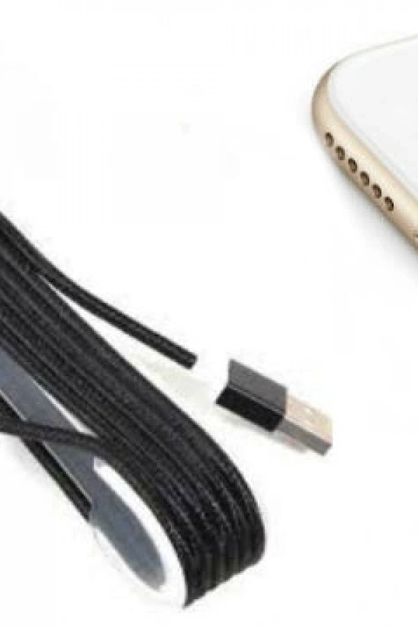 iPhone Örgü Şeklinde Renkli Çelik Şarj Data Kablosu - Siyah