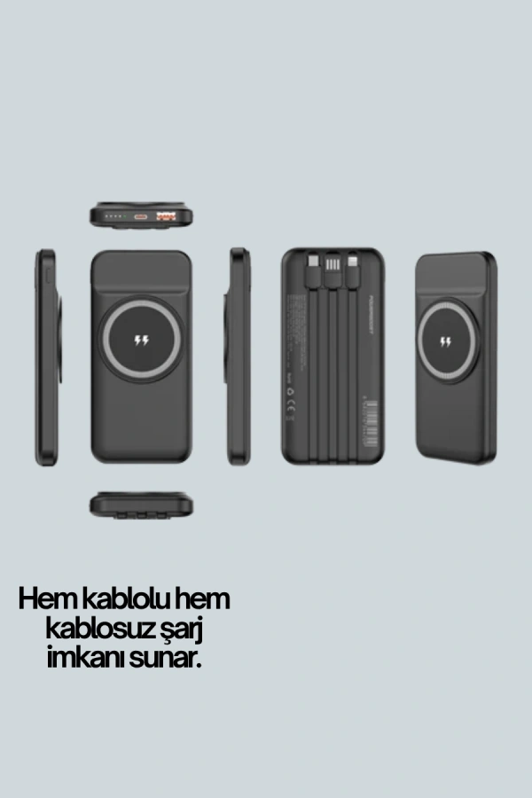 iPhone ve Android Uyumlu 10000mAh Powerbank – Hem Kablolu Hem Kablosuz