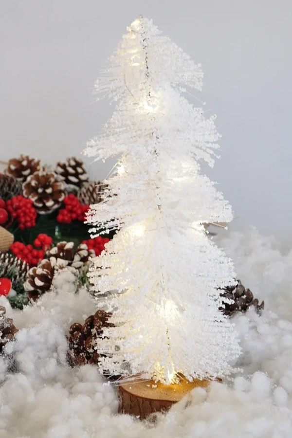 Işıklı Simli Dekoratif Beyaz Çam Ağacı - 30cm -