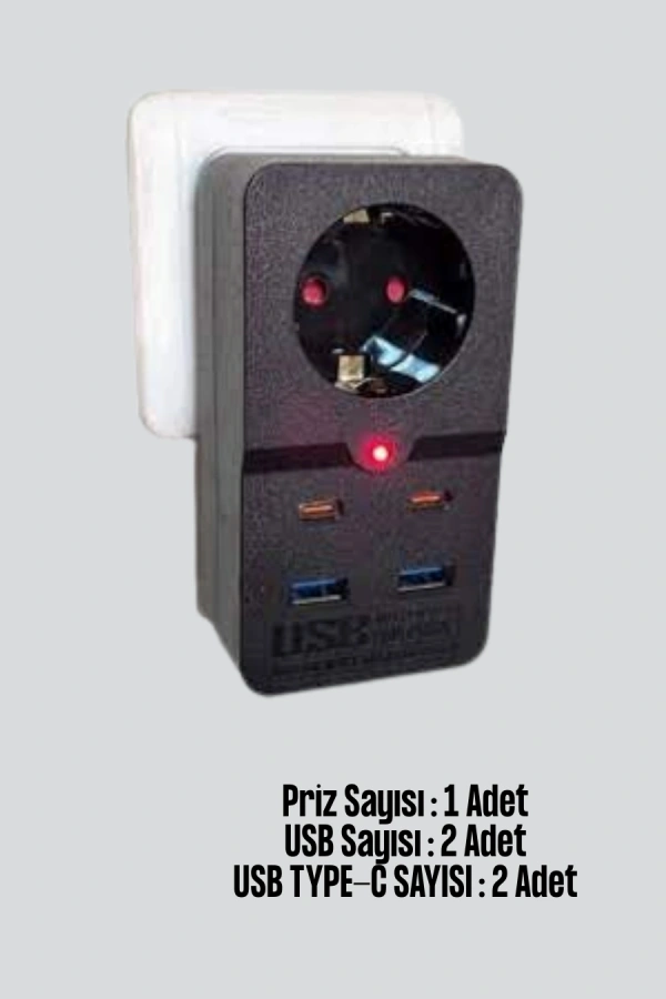Isıya Dayanıklı PC Gövdeli Akım Korumalı Priz 4 USB
