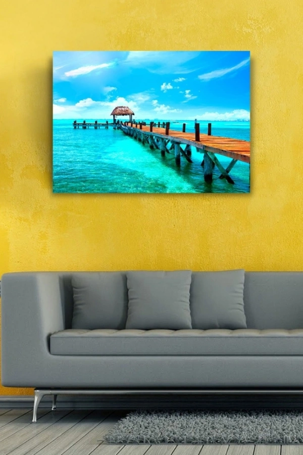 İskele ve Turkuaz Deniz Kanvas Tablo 50 x 70