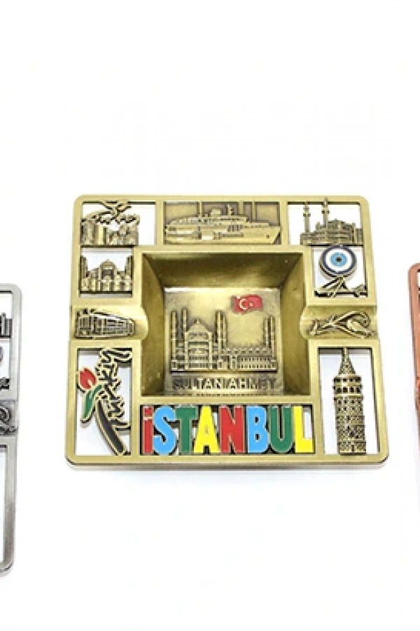 İstanbul Temalı Yöresel Metal Küllük Kare