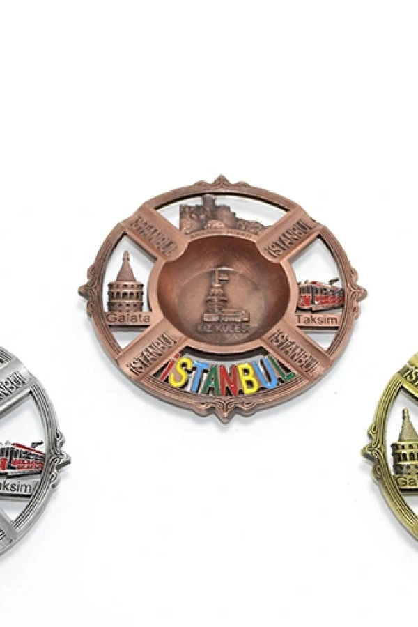 İstanbul Temalı Yöresel Metal Küllük Yuvarlak