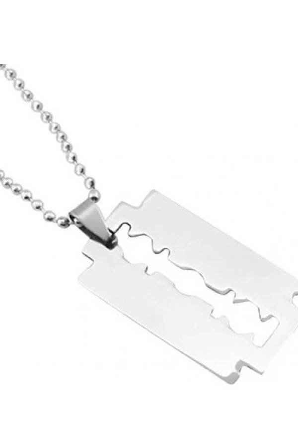 Jilet Çelik Kolye - Jilet Model Paslanmaz Gümüş Renk Çelik Kolye