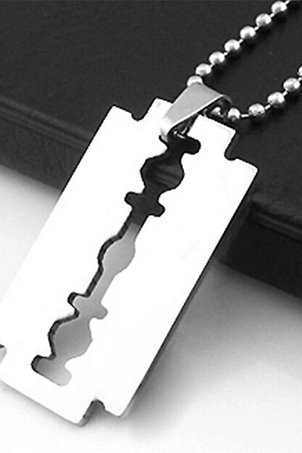 Jilet Çelik Kolye - Jilet Model Paslanmaz Gümüş Renk Çelik Kolye