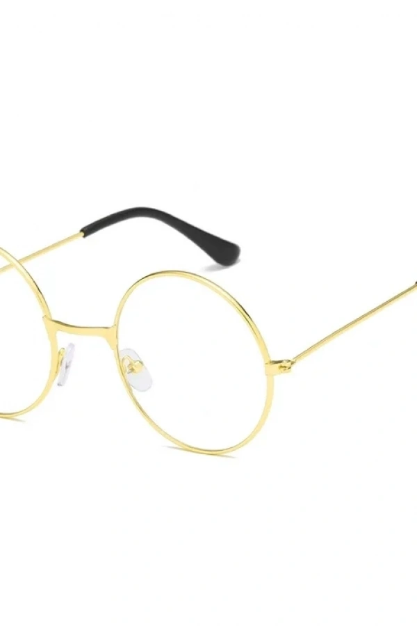 John Lennon Tarzı Gold Çerçeveli Şeffaf Gözlük