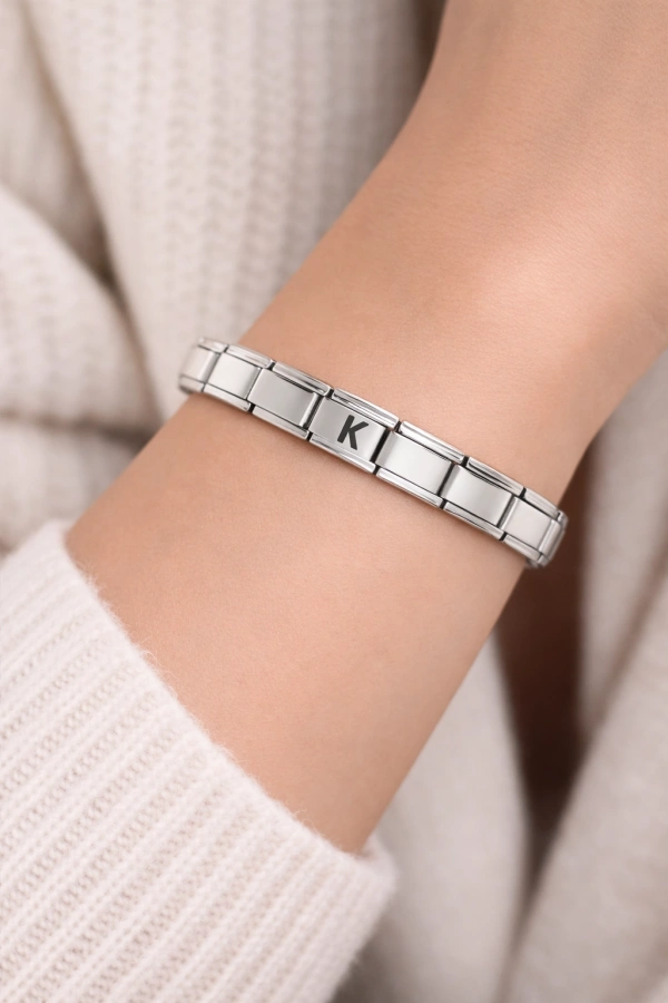K Harfli Çelik Bileklik – Kişiye Özel Baş Harf Bileklik – Paslanmaz Çelik Zarif Bileklik