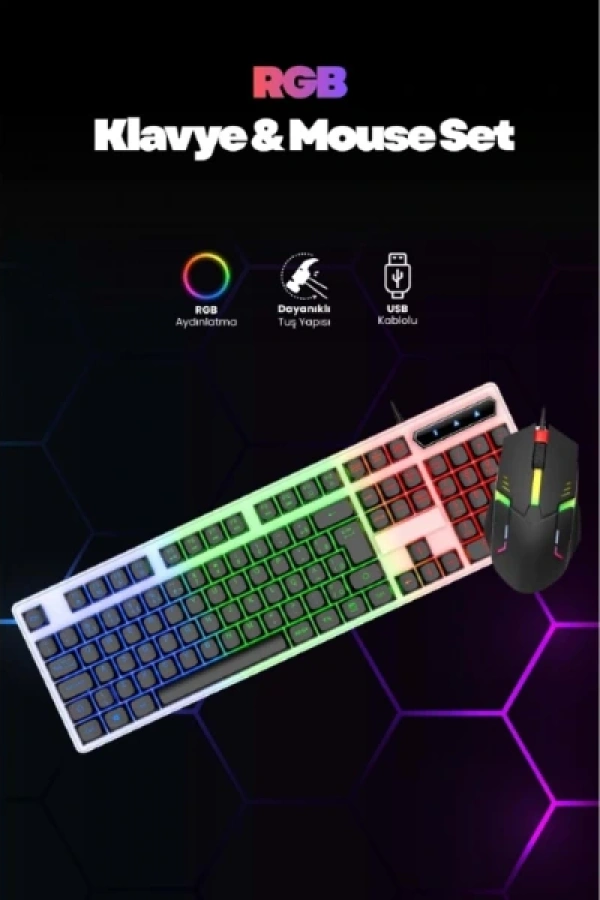 Kablolu Işıklı Gaming Standart Türkçe Q Klavye Ve Mouse Seti