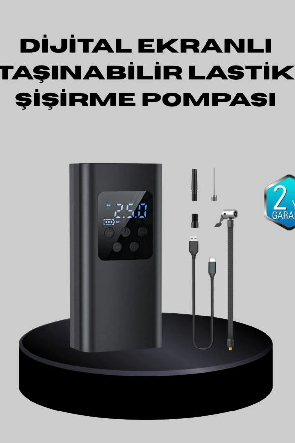 Kablosuz Dijital Lastik Şişirme Pompası LED Işıklı 80W