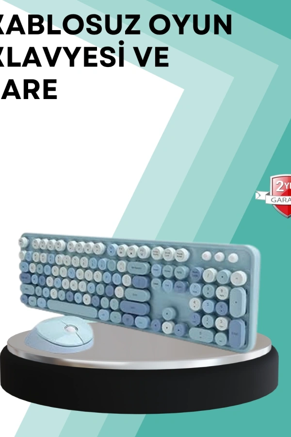 Kablosuz Klavye ve Mouse Seti – Sessiz Tuş, Retro Tasarım