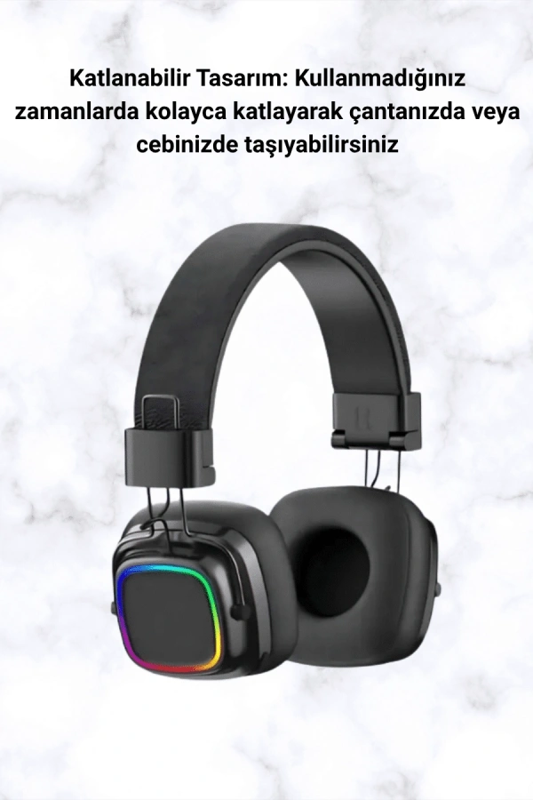 Kablosuz RGB Işıklı Katlanabilir Bluetooth Kulak Üstü Kulaklık