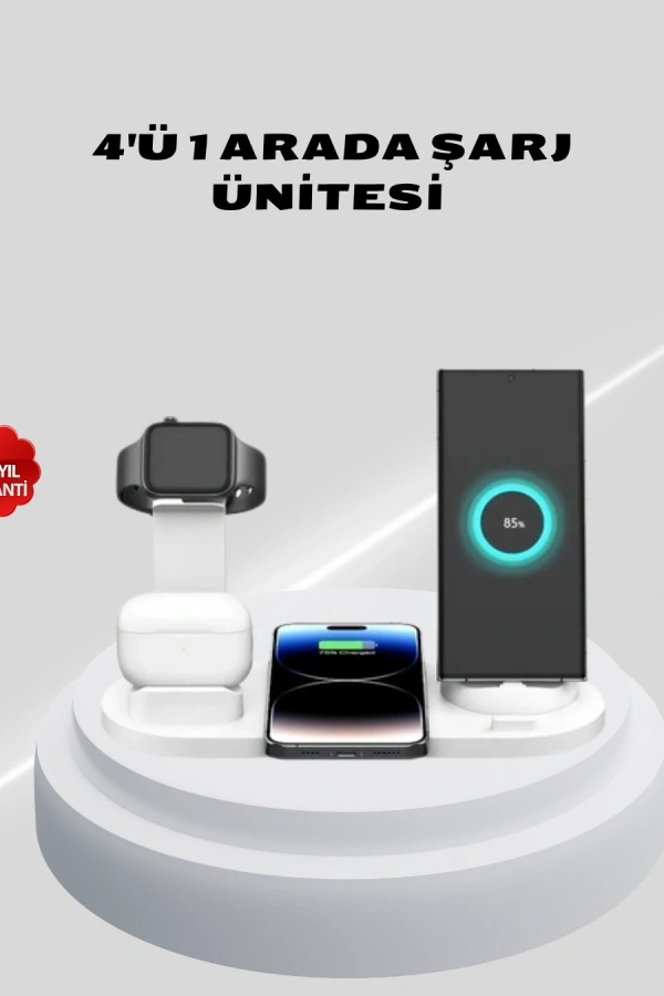 Kablosuz Şarj İstasyonu 4’ü 1 Arada iPhone Watch ve AirPods Uyumlu
