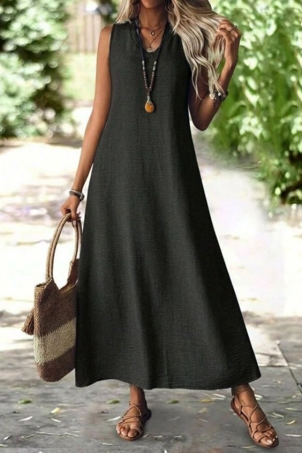 Kadın Askılı V Yakalı Uzun Elbise