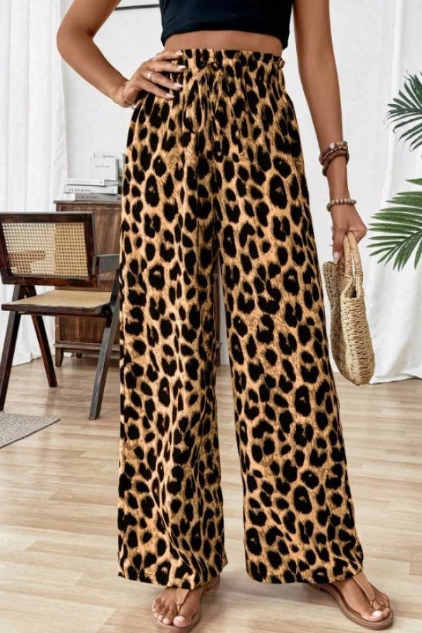 Kadın Beli Lastikli Leopar Desen Süprem Pantolon