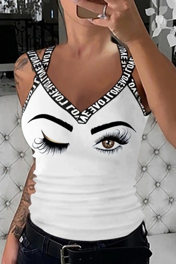 Kadın çapraz şeritli Göz Baskılı Viskon Bluz