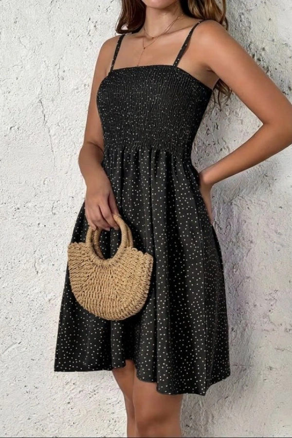 Kadın Ip Askılı Gipeli Desenli Kısa Süprem Elbise