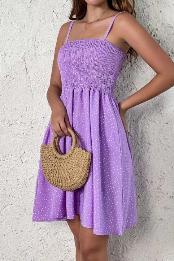 Kadın Ip Askılı Gipeli Desenli Kısa Süprem Elbise