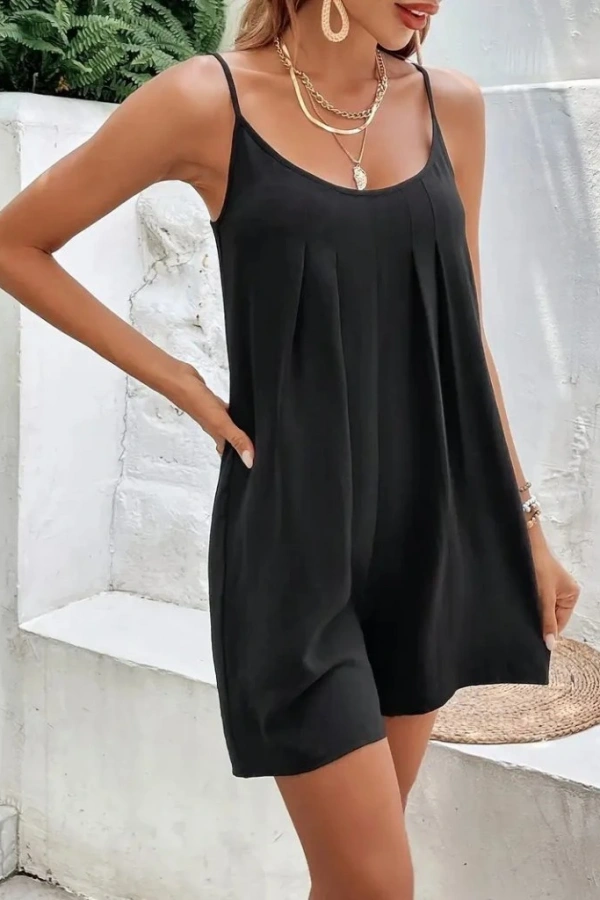 Kadın Ip Askılı Yuvarlak Yakalı Pileli Viskon Tulum