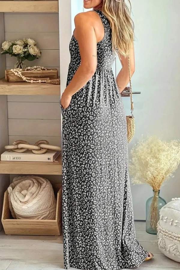 Kadın Kalın Askılı Yuvarlak Yaka Cepli Süprem Maksi Elbise