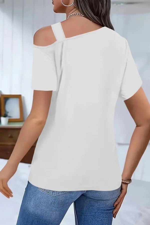 Kadın Kısa Kollu Asimetrik Yaka Detaylı Viskon Bluz