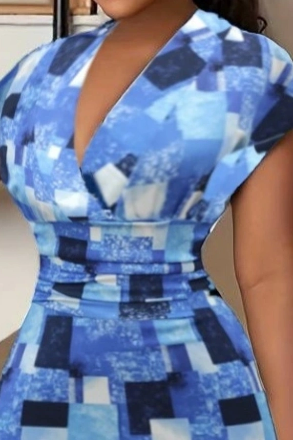 Kadın Kısa Kollu Derin V Yaka Dalgıç Midi Elbise