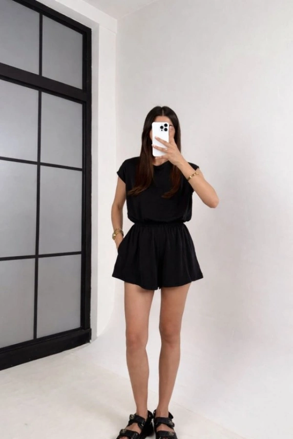 Kadın Kısa Kollu Hafif Sırt Dekolteli Modal şort Tulum