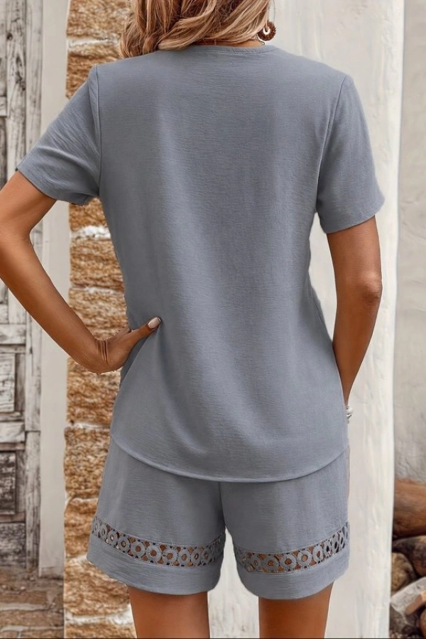 Kadın Kısa Kollu V Yakalı Bluz Ve Short Ikili Takım