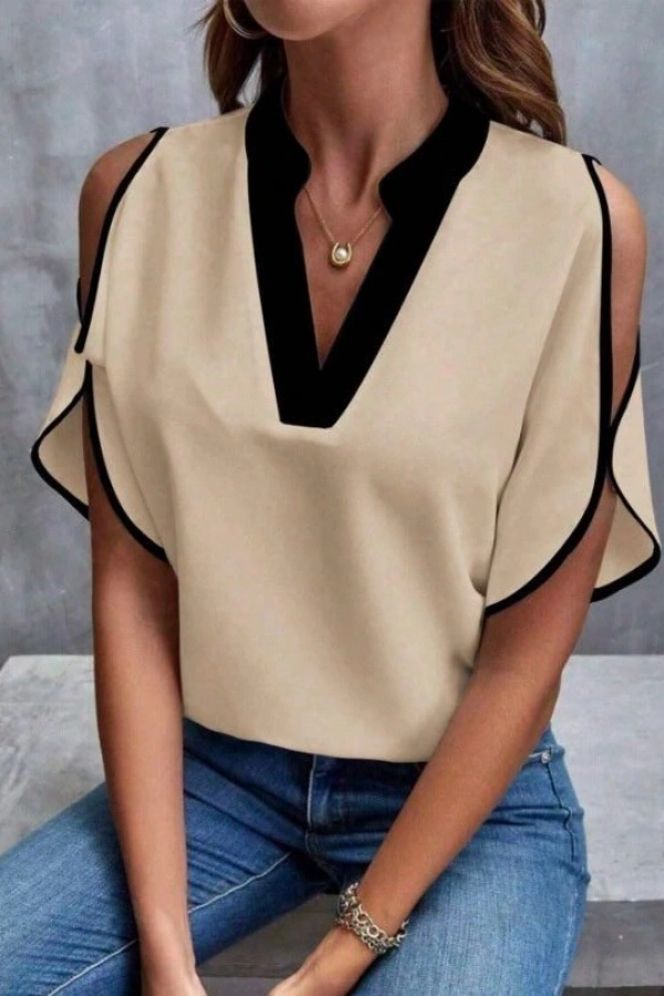 Kadın Kısa Kollu V Yakalı Ithal Krep Bluz