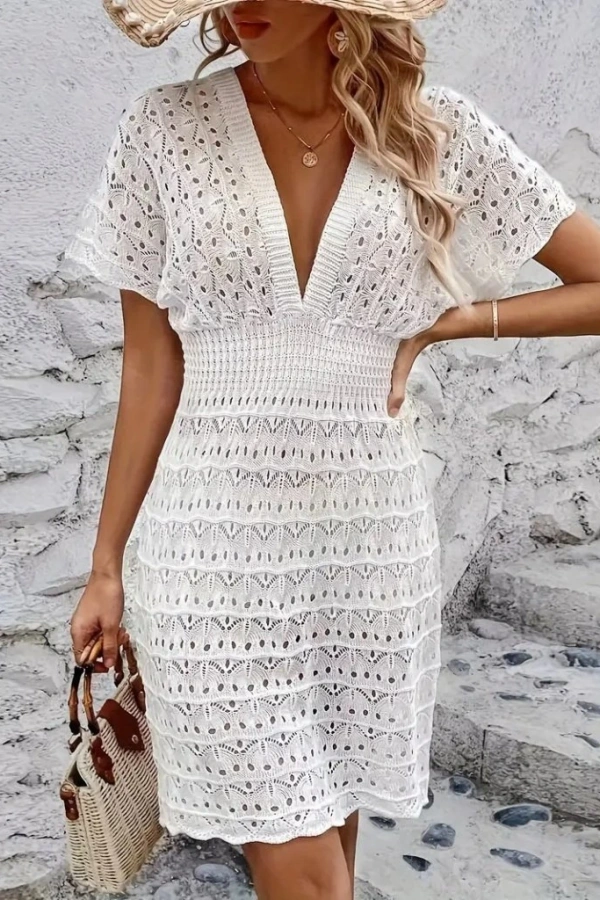 Kadın Kısa Kollu V Yakalı örme Triko Elbise