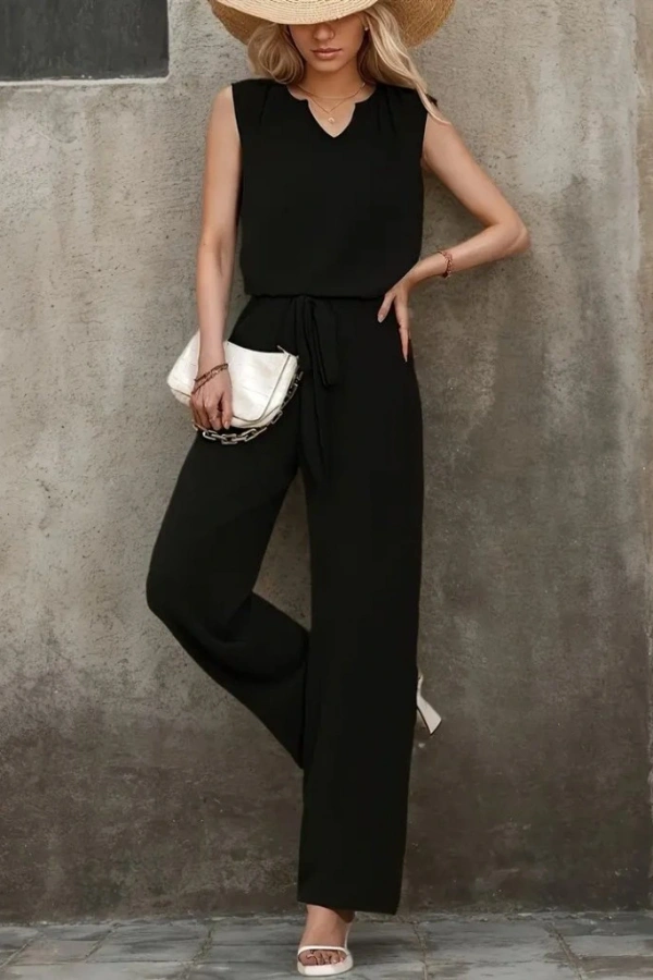 Kadın Kolsuz V Yakalı Aerobin Bluz Ve Belden Kuşaklı Pantolon Ikili Takım