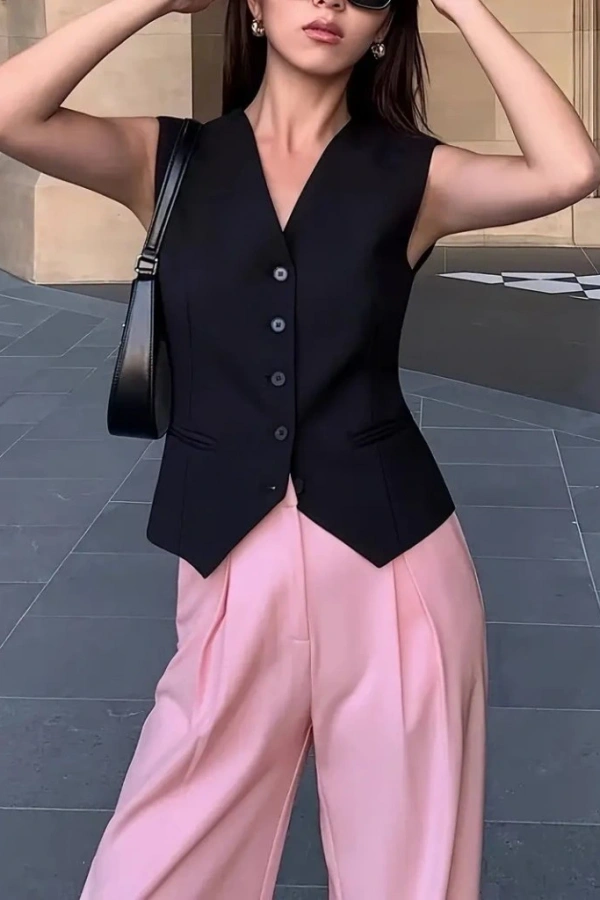 Kadın Sıfır Kollu önden Düğmeli Atlas Yelek