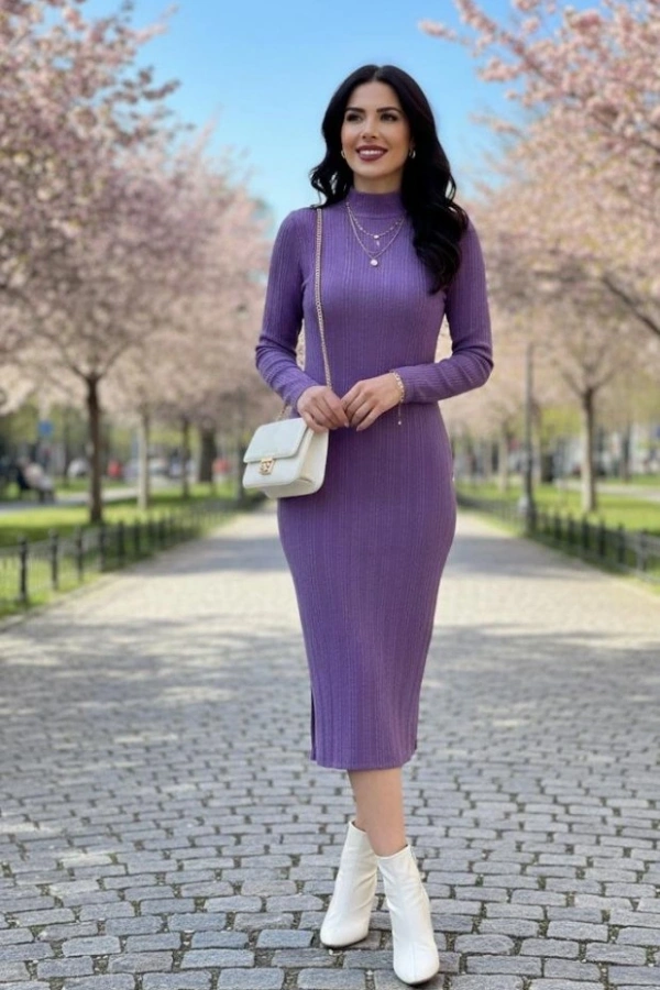 Kadın Uzun Kollu Balıkçı Yaka Triko Elbise