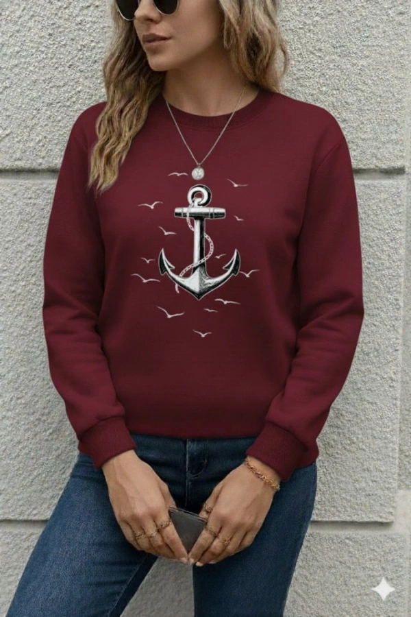 Kadın Uzun Kollu Bisiklet Yaka Desenli Viskon Iki Iplik Bluz