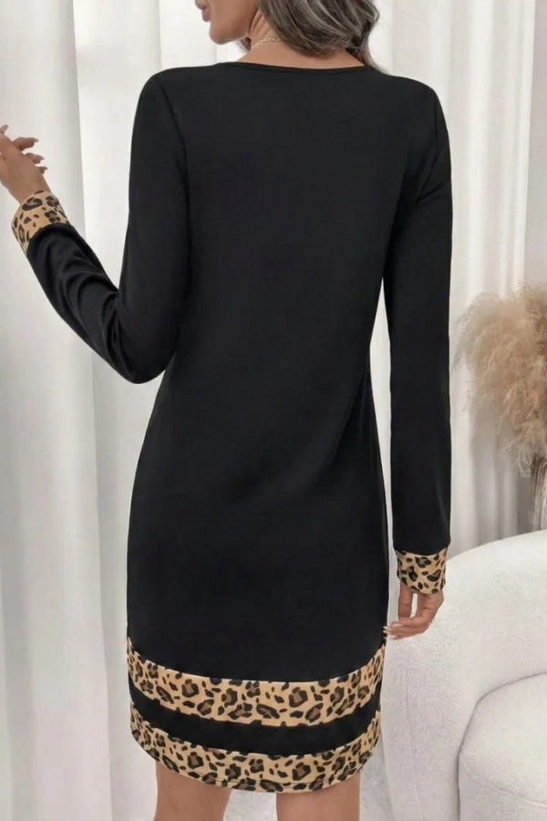 Kadın Uzun Kollu Bisiklet Yaka Mini Ithal Krep Elbise