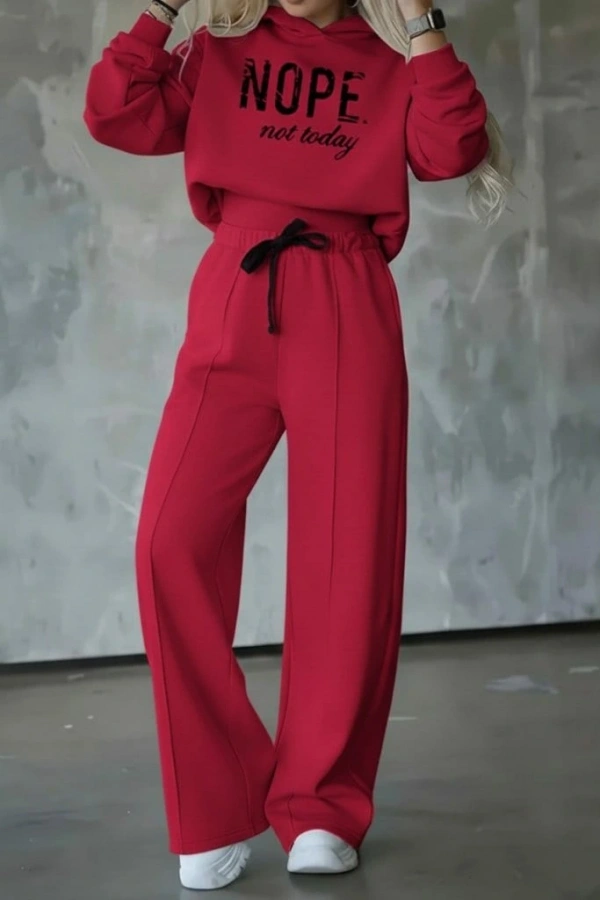 Kadın Uzun Kollu Nope Baskılı Beli Ribanalı Ikili Takım