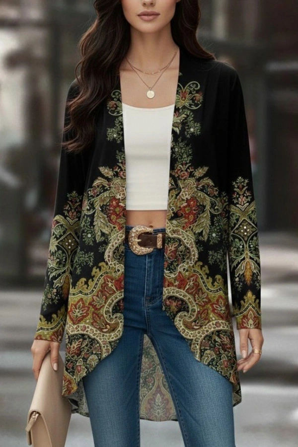 Kadın Uzun Kollu önü Açık Desenli şardonlu Dalgıç Ceket