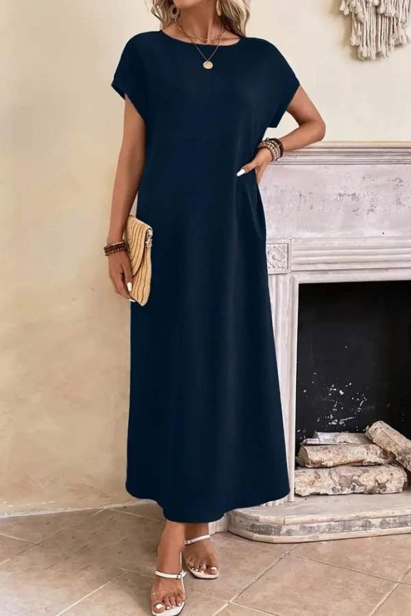 Kadın Uzun Kollu Yakası Açık Viskon Elbise