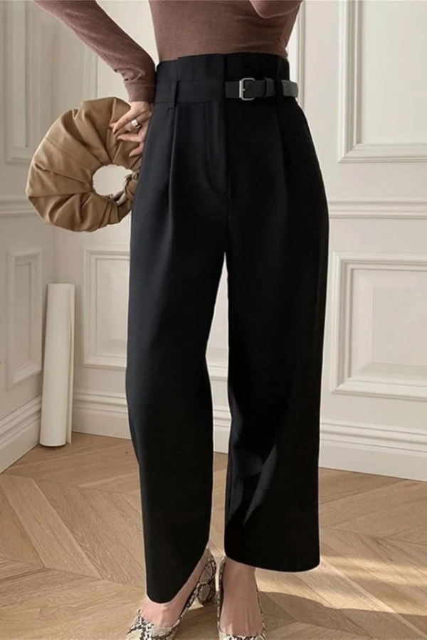 Kadın Yan Deri Kemerli şık Havuç Pantolun