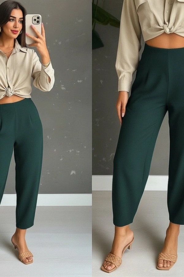 Kadın Yüksek Bel Krep Pantolon