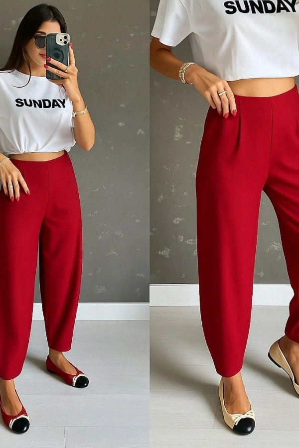 Kadın Yüksek Bel Krep Pantolon