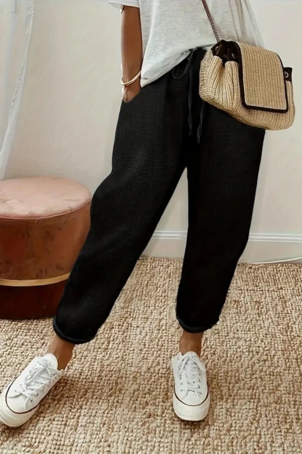 Kadın Yüksek Bel Lastikli Belde Bağcık Detaylı Aerobin Pantolon